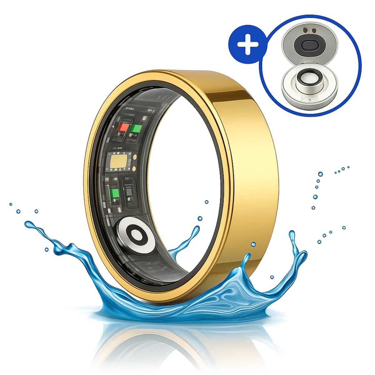 SyncGear Smart Ring - Slimme Ring voor Heren & Dames Met Oplaadcase – Menstruatiecyclus - Activity Tracker - SpO2 - Stappenteller - Hartslagmeter - Nederlandse App - Maat 13 (Europese Maat 70) - Kleur: Goud — afbeelding 1