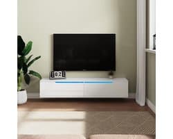 TV Lowboard 160x35x30 cm wit hoogglans met LED verlichting en soft-close