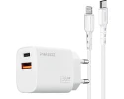 35w usb C lader met 1m oplaadkabel geschikt voor iPhone 14 13 12 11 X - Snellader - Power adapter met 2 poorten en usb C kabel
