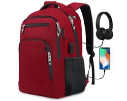 OKWISH Reistassen - Rugzak, Laptop Rugzak, Travel Rugzak, Grote Capaciteit Rugzak, 18 Inch Rugzak, Lichtgewicht Grote Capaciteit Rugtas, Backpack Voor Werk En Reizen, Met Veel Vakken, Rood, Oxford-Stof