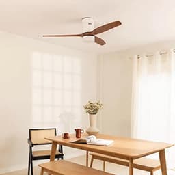 Witte Plafondventilator met Donkere Houten Vleugels - Stil, Dimbaar Licht en Timer - Ø 132 cm — thumbnail 5