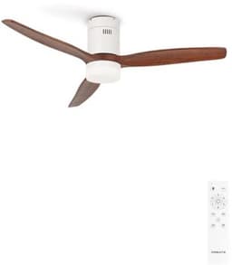 Witte Plafondventilator met Donkere Houten Vleugels - Stil, Dimbaar Licht en Timer - Ø 132 cm — thumbnail 4