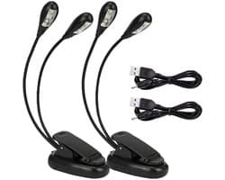 Set van 2 muziekstandaardlampjes - 8 LED's - met USB-kabel - Instelbare helderheid - LED-verlichting - Geschikt voor pianostandaards, bureaus en muziekstandaards