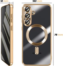 Avizar Hoes Geschikt voor Samsung Galaxy S25 FE MagSafe Zacht Schokbestendig met Chromen Rand, Goud — thumbnail 5