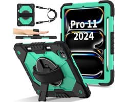 Robuuste Kindvriendelijke Shockproof Hoes voor iPad Pro 11 Inch (2024 M4, 5e Gen) met 360° Draaibare Standaard en Schouderriem