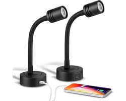 Set van 2 Dimbare 12V LED Leeslampen Zwanenhals met USB-C Oplader voor Camper, Boot en Vrachtwagen
