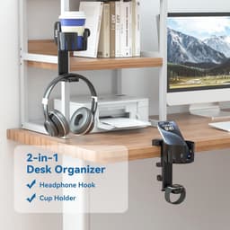 2 in 1 Bureau Bekhouder met Hoofdtelefoon Hanger - Draaiende Onder Bureau Hanger voor Gaming - Geschikt voor Koffiemokken en Waterbekers — thumbnail 5