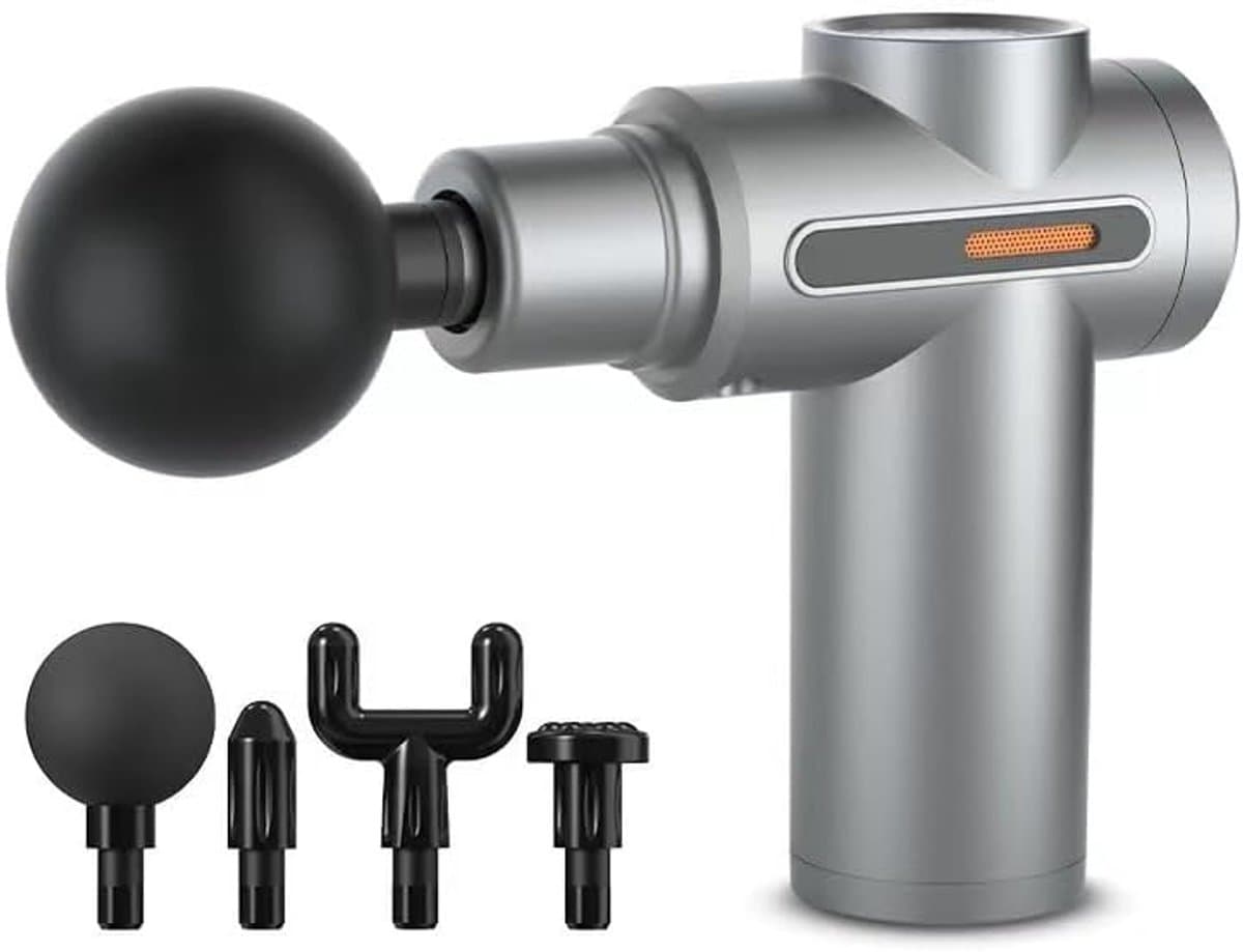 massage gun- massage apparaat- massagegun- Deep Tissue Massage Gun - Draagbare elektrische spiermassager - Massager met hoge intensiteit - Pijnverlichting - Wordt geleverd met 4 accessoires - Ondersteunt LCD-scherm en meerdere instellingen (grijs) — afbeelding 1