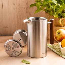 KINGHoff French Press 1 Liter – RVS 304 – Dubbelwandig – Houten Handgreep – Luxe Koffie & Thee Zetter – KH-1995 — thumbnail 4
