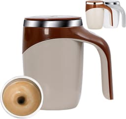 Oplaadbare Koffiebeker met Roerfunctie – Automatische Mengbeker 380 ml – 1‑stand Roeren – Snelle Afkoeling & Antislip – Bruin — thumbnail 1