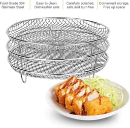 Ronde airfryer van 20 cm, 3 lagen, stapelbaar, compatibel met dehydrators, accessoires gemaakt van 304 roestvrij staal, geschikt voor airfryers, ovens, dubbele lades, grillroosters en Ninja Foodi grillroosters. — thumbnail 4