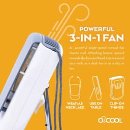2x Draagbare Ketting Ventilator - Persoonlijke USB Oplaadbare Mini Ventilator met Clip & Standaard - Handenvrij Nekventialtor Grijs — thumbnail 2