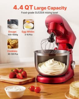 Elektrische Standmixer, 4,2 L Keukenapparaat, 1500W Deegmixer met 10 Snelheden en Pulsfunctie, Kantelbaar Kopontwerp, Inclusief Roestvrijstalen Kom, Deeghaak, Garde en Klopper voor Bakken, Mixen, Kloppen en Kneden — thumbnail 4