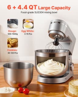 Elektrische Standmixer, 4,2 L en 5,7 L Keukenmixer, 1500W Keukenmixer met 10 Snelheden, Kantelbaar Kopontwerp, Roestvrijstalen Kommen, Deeghaak, Garde en Klopper voor Bakken, Mixen en Kneden — thumbnail 4