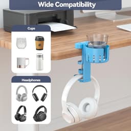 2 in 1 Bureau Koffiebeker Houder met Hoofdtelefoon Hangertje – Onder Bureau Rotatieve Hoofdtelefoon Houder voor Gaming Gadgets — thumbnail 3