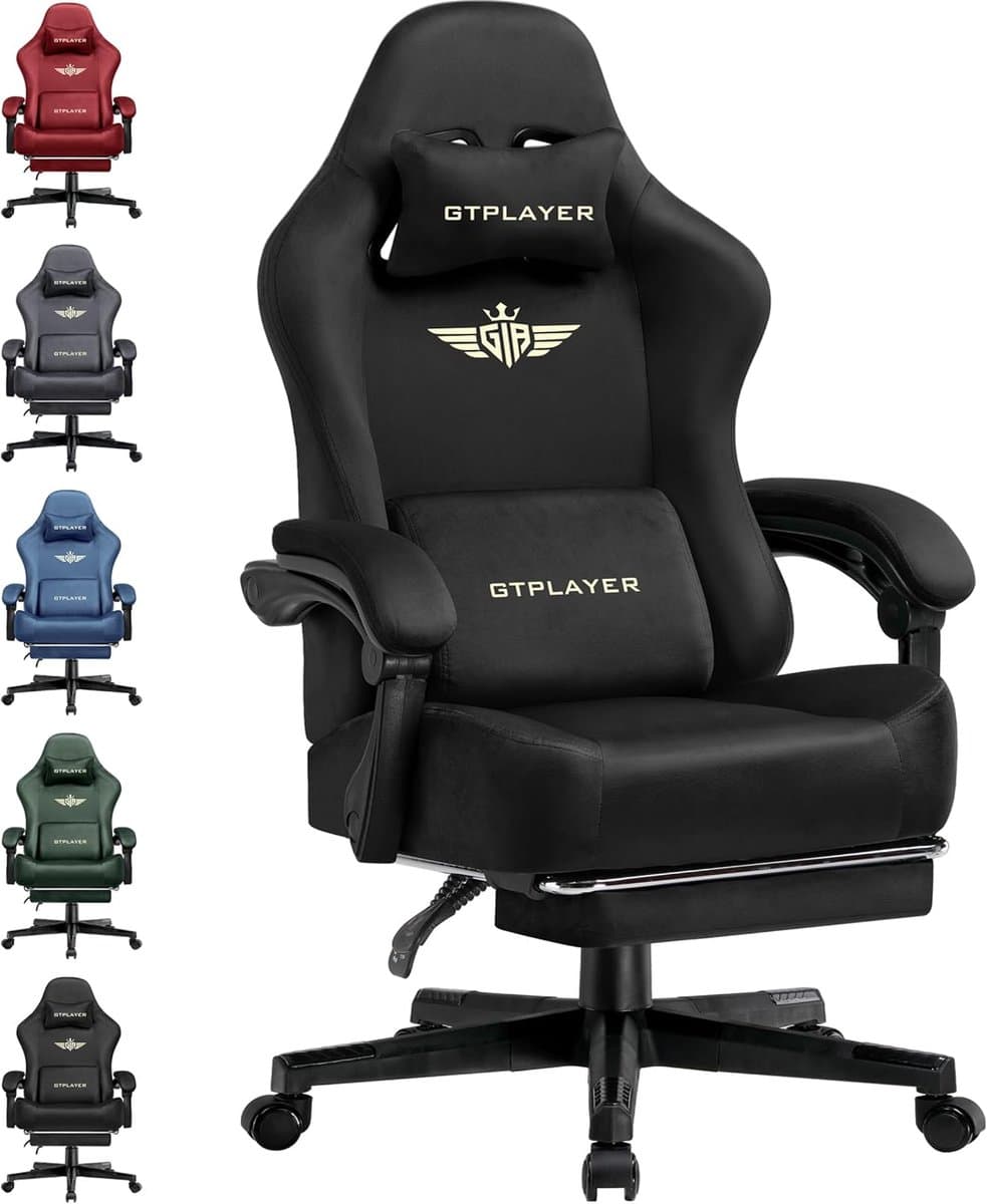 GTPLAYER - Gamingstoel Bureaustoel - Met 160° Verstelbare Rug en Voetensteun - Zwart — afbeelding 1