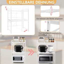 OUUTMEE Magnetronrek, 3-traps wit, in hoogte verstelbaar magnetronrek van koolstofstaal, opvouwbare keukentafelorganizer voor broodrooster, handdoekenrek — thumbnail 5