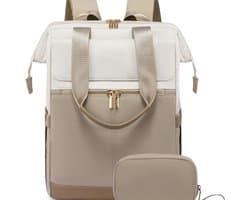 laptop rugzak dames - rugzak - rugzak dames - Laptoptas met USB-poort - Reisrugzak voor laptops - Oxford-stof - Beige - 43x30x20cm