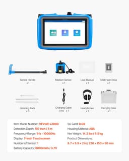 Waterlekdetector voor leidingen - Akoestische lekzoeker - Frequentiebereik 1–10.000 Hz - Touchscreen 17,8 cm - Ondergronds - Inclusief 3 luisterstangen - Koptelefoon - Draagtas — thumbnail 4