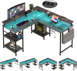 Vedder House - Gamingbureau - L vormig - LED verlichting - Flexibele indeling - Hoekbureau - Game bureau — thumbnail 1