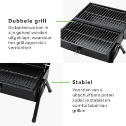 Houtskoolbarbecue - BBQ - Cilinderbarbecue - Tafel BBQ - Barbecue Cilindervorm - Tafelmodel - Mat Zwart - 2-zijdig Gebruik - 2 Rekken/Platen - 17 cm Grillhoogte - Metaal - Afsluitbaar Deksel - Compact - 41 x 26 x h36 cm - Ook voor Camping — thumbnail 3