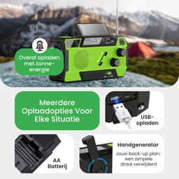 NaturaNex Noodradio Solar Opwindbaar Radio - Powerbank 4000mAh Zonneenergie - Ingebouwde Kabels - Dynamo / Zonnepaneel - Noodpakket - Zaklamp Opwindbaar - Survival Kit - FM - AM — thumbnail 4