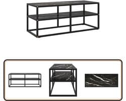 vidaXL Tv-meubel - Zwart - 100x40x40 cm - Marmerglas Televisie Kast - Tv Meubilair - Zwarte Tv Kast - Glazen Tv Kast - Stereo Kast