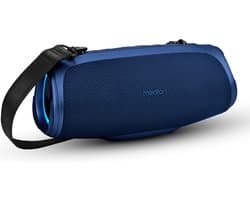 MEDION P61746 draagbare Bluetooth luidspreker (oplaadbare batterij, bass boost, RGB lichteffecten, IPX7 waterbescherming & robuust, geïntegreerde powerbank, 2x 15 W RMS) Blauw