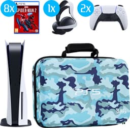 K&G Luxe PS5 Case - PS5 Tas - PS5 Koffer - Opbergtas - Multifunctioneel - Waterdicht - Accessoires geschikt voor Playstation 5 - Reiskoffer - Camo Blauw — thumbnail 1