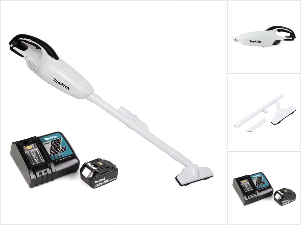 Makita DCL 180 RT1 W accu stofzuiger 18 V wit + 1x oplaadbare accu 5.0 Ah + lader — afbeelding 1