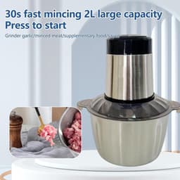 Elektrische Voedselhakker - Keukenmachine Hakmolen - Maaltijden Bereiden - Dubbellaags 4-Messen Systeem - 2L Inhoud - Zilver — thumbnail 5
