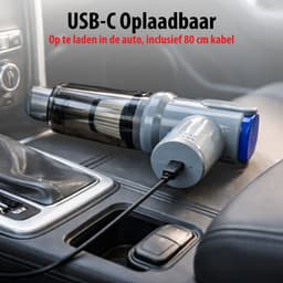All Ride Auto Stofzuiger Draadloos 36W - Handstofzuiger met 6 Opzetstukken - USB-C Oplaadbare Auto Stofzuiger Snoerloos - Kruimeldief met Zuig en Blaas Functie - Grijs/Blauw — thumbnail 5