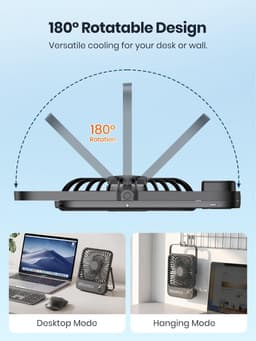 Draadloze Tafelventilator – 10000mAh Accu – Stil – LED Display – USB-C Oplaadbaar – 4 Snelheden – Zwart — thumbnail 2
