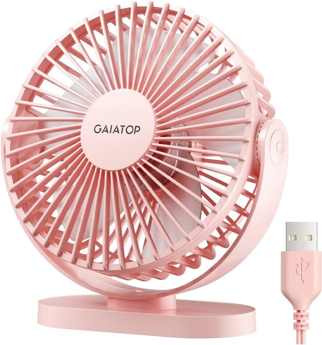 Tafelventilator USB – Mini Ventilator Stil, 3 Snelheden, 90° Draaibaar, Lichtgewicht, Compact Design Roze — afbeelding 1
