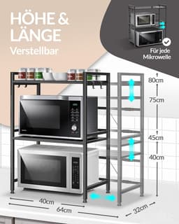Magnetronrek Keukenrek - Voorraadrek Bakkersrek - Keuken Organiseren - In hoogte lengte verstelbaar - 3-laags - Zwart — thumbnail 4