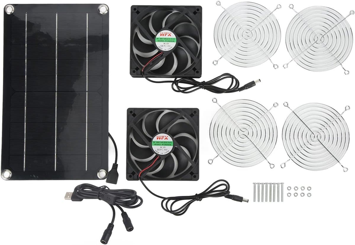 Zonneventilator - Draagbare ventilator - Ventilatie buiten - Dubbele uitlaat - 46x21x4 cm - Zwart — afbeelding 1