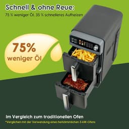 Heteluchtfriteuse Dubbel - XL Airfryer - Gelijkmatig Koken - Twee Kamers - 10 Liter - Donkergrijs — thumbnail 5