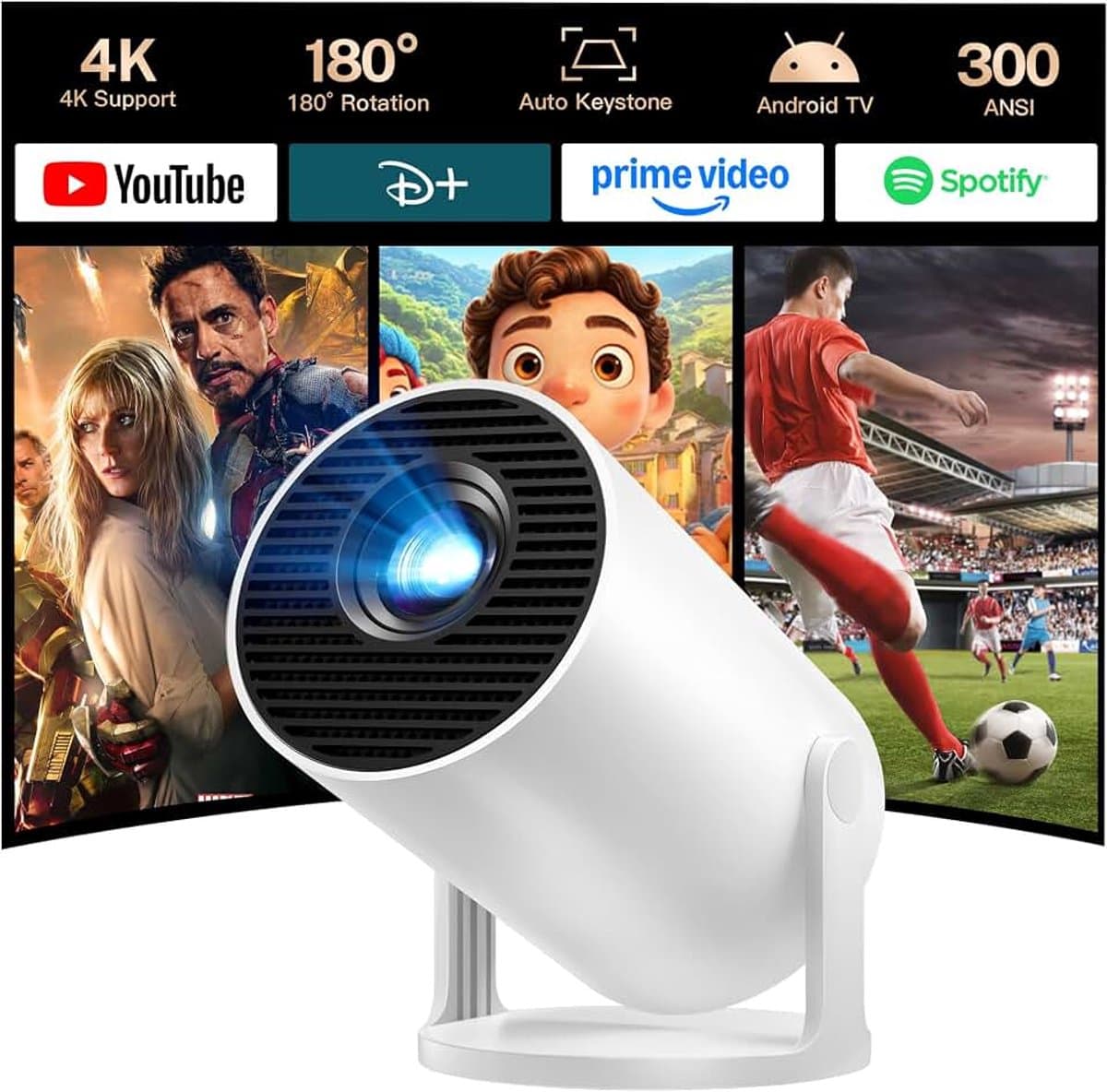 4K, videoprojector, Android 11, videoprojector met Bluetooth 5 en wifi 6, LYNCAST 1080p, draagbare projector voor telefoon/tv-stick/HDMI/PS5/iOS — afbeelding 1