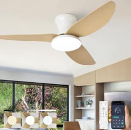 Slimme 100CM houtnerf plafondventilator met dimbare LED verlichting- stille DC motor- 6 snelheden- afstandsbediening- en slaapkamer — thumbnail 1