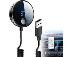 Bluetooth Transmitter Auto - FM Transmitter voor Auto - Bluetooth Receiver - Bluetooth Ontvanger - Carkit met Handsfree Bellen - Bluetooth Auto Ontvanger - Bluetooth Adapter Auto - Autolader USB-C - Voor Handsfree Bellen - Zwart