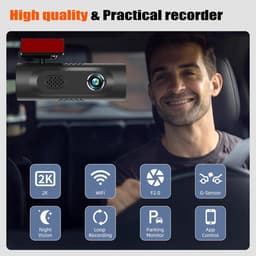 2K WiFi dashcam, Dashcam voorzijde en interieur, Inclusief 64 GB SD-kaart, App-bediening, Parkeerbewaking, G-sensor en loopopname — thumbnail 5