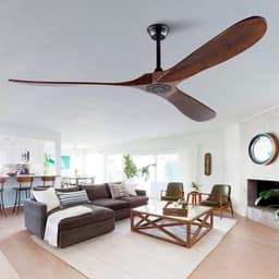 Plafondventilator 70 inch Extra Groot Houtlook Walnoot - Zonder verlichting - Waterdicht voor buiten - Met valbuis - Mid-century modern design - Voor terras, woonkamer, garage & paviljoen — thumbnail 1