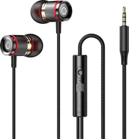 2 x Bedrade oortjes - In Ear Oordopjes - Oortjes met Draad en Microfoon - Extra Bass - 3,5mm Jack Aansluiting - 120cm kabel - Zwart — thumbnail 1