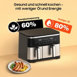 Hete Lucht Friteuse - Dubbele Mand - Gezond Koken - Sync Finish Dual Cook - 11 Liter XXL - Zwart — thumbnail 4