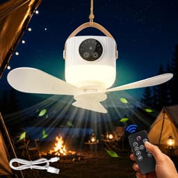 LISM-Camping plafondventilator met verlichting, tent plafondventilator, afstandsbediening, mini plafondventilator, tent plafondventilator, plafondventilator met verlichting, oplaadbare campingventilator - beige — thumbnail 1