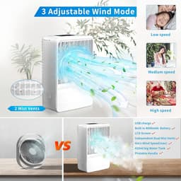 Draagbare airconditioner met ventilator, airconditioners met batterij voor thuis, kantoor en buiten, 4-in-1 ventilator, luchtkoeler, luchtbevochtiger, airconditioning, LED-nachtlampje — thumbnail 2