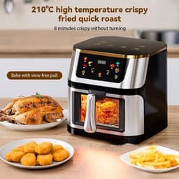 Airfryer - XXL – Heteluchtfriteuse – 2400W/2800W – 8L - RVS & Touchscreen – Multifunctionele Elektrische Friteuse - Olievrij Frituren - Zwart — thumbnail 3