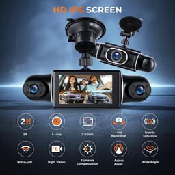 Dashcam voor auto - Zwart - 3 inch IPS-scherm - 4 Camera's met 360° Panorama en Nachtzicht - Met GPS en Wifi — thumbnail 2