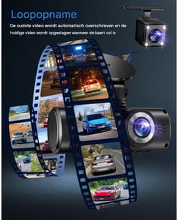 GELLDG Dashcam Voor & Achter - 3-Kanaals Autoritrecorder - 2.45 Inch Scherm, Zonder Geheugenkaart - Nachtzicht, HDR, G-Sensor, 24Uur Parkeermodus - Geschikt voor Auto en Bestelwagen - Kunststof Behuizing - Afmetingen 12x3x3.5cm — thumbnail 3