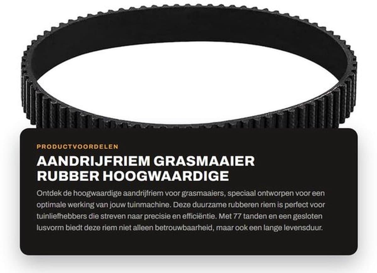 Aandrijfriem Rubber - 77 Tanden - 3mm Tandhoogte - 10mm Breedte - 231mm Omtrek - Gesloten Lus - Compatibel met Black & Decker - Grasmaaier Riem — afbeelding 1